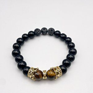 Crowned Tiger Eye and Black Jasper Aromatherapy Diffuser Bracelets